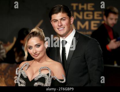 London, UK. 09th Nov, 2023. Louis Rees-Zammit and Saffron Barker arrive at 'The Hunger Games: The Ballad of Songbirds & Snakes' World Premiere at BFI IMAX Waterloo in London. Credit: SOPA Images Limited/Alamy Live News Stock Photo