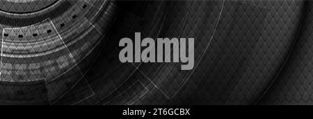 Black abstract futuristic background with HUD gears design. Technology vector illustration Stock Vector