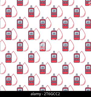 Blood Drop and Glucometer vector Blood Sugar Level concept colored seamless pattern Stock Vector