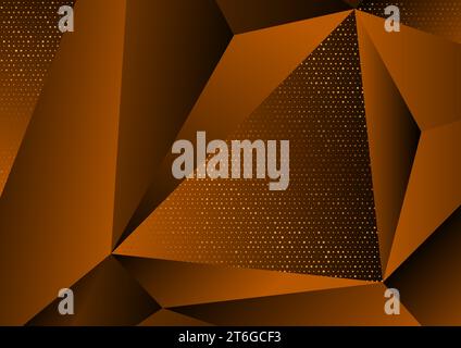 Dark orange abstract concept polygonal tech background with golden dots. Vector digital art design Stock Vector