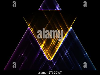 Colorful glowing neon triangles abstract tech background. Geometric vector design Stock Vector