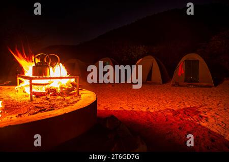 Tented Camp in the desert night scene Stock Photo