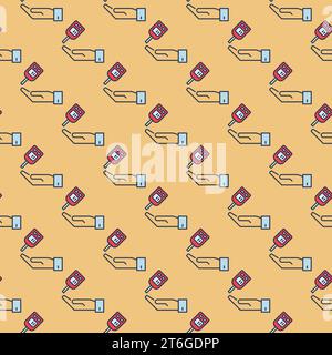 Glucometer and Hand vector concept colored seamless pattern Stock Vector