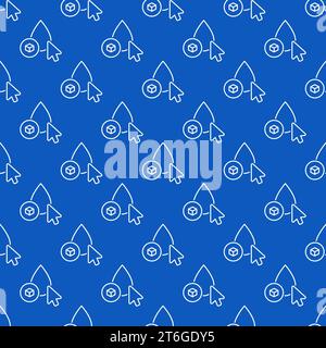 Mouse Cursor on Blood Drop with Sugar vector concept outline blue seamless pattern Stock Vector
