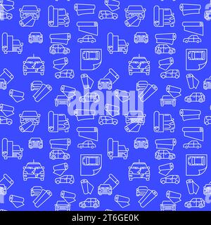 Car Wrapping Vehicle Detailing vector concept seamless pattern with blue background Stock Vector