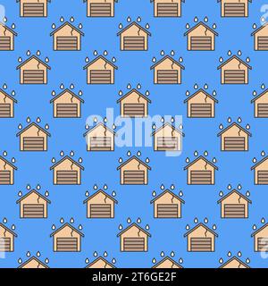 Garage with Roof Leak vector Water Damage concept colored seamless pattern Stock Vector