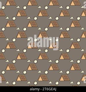 Solar Panel on Roof vector concept colored seamless pattern Stock Vector
