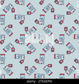 Hand and Glucometer vector Blood Test concept colored seamless pattern Stock Vector