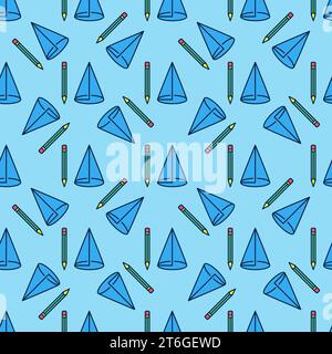 Cone with Pencil vector concept colored seamless pattern Stock Vector