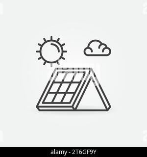 Roof with Solar Panel vector concept thin line icon or symbol Stock Vector