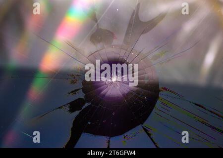 damaged LCD screen with cracks, full-frame background Stock Photo