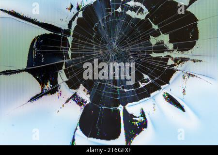 damaged LCD screen with cracks, full-frame background and texture Stock Photo