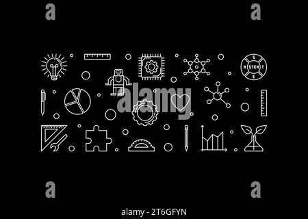 STEAM Education minimal thin line horizontal banner. Science concept linear illustration Stock Vector