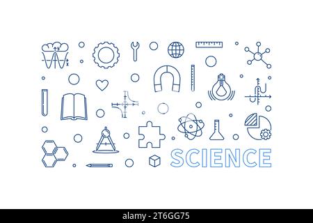 Science minimal vector horizontal illustration or banner in outline style Stock Vector