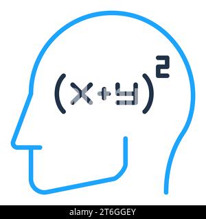 Blue Human Head with Math Mind vector concept creative line icon or sign Stock Vector