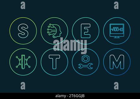 STEM Education minimal vector outline colorful modern illustration - Science horizontal banner with dark background Stock Vector