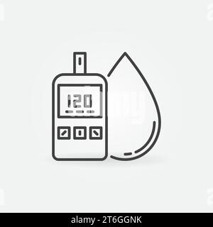 Glucometer with Blood Drop vector Blood Sugar Level concept icon or sign in thin line style Stock Vector