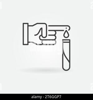 Test Tube and Blood from Finger vector Medical Measurement concept outline icon or symbol Stock Vector