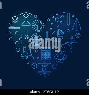 Science, Technology, Engineering and Math Education heart shaped minimal outline blue banner - STEM concept illustration with dark background Stock Vector