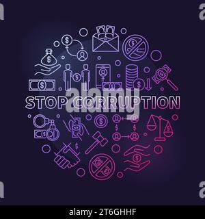 Stop Corruption vector thin line round concept colored banner or illustration Stock Vector