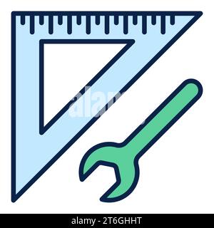 Wrench and Triangular Ruler vector concept colored icon or design element Stock Vector