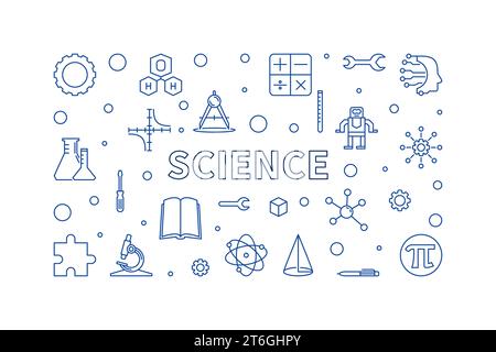Science outline STEM concept banner. Vector horizontal Illustration Stock Vector