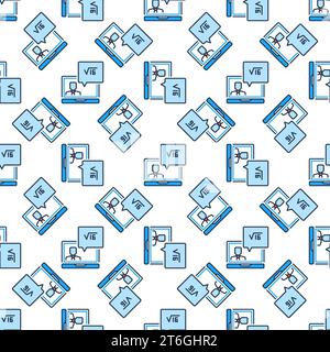 Laptop Computer with Online Math Teacher vector concept colored seamless pattern Stock Vector