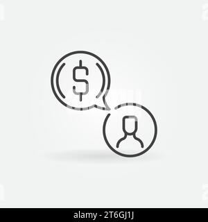 Dollar Speech Bubble with Man vector concept outline icon or symbol Stock Vector