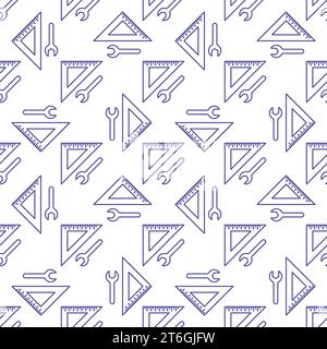 Triangular Ruler with Wrench vector concept thin line seamless pattern Stock Vector