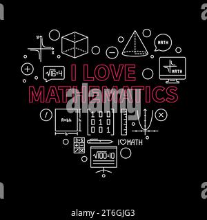 I Love Mathematics vector thin line heart shaped banner - Math concept illustration Stock Vector