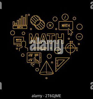 Math Heart vector concept outline banner - Math heart-shaped illustration in thin line style Stock Vector