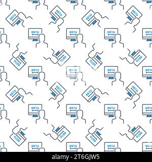 Online Mathematics Tutoring vector Man and Computer Math Learning concept colored seamless pattern Stock Vector