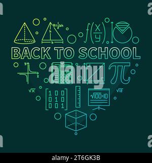 Back to School concept vector outline heart shape colored banner - Vector illustration with dark background Stock Vector