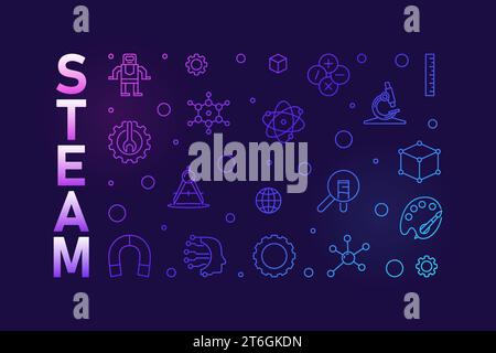 STEAM modern outline colored banner - Science concept creative horizontal illustration with dark background Stock Vector