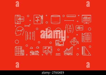 I Love Mathematics vector outline red horizontal banner - Math concept linear illustration Stock Vector