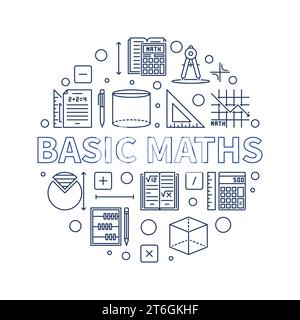 Basic Maths concept vector outline round banner - Math illustration Stock Vector