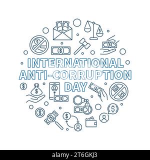 International Anti-Corruption Day vector concept outline round illustration or banner Stock Vector