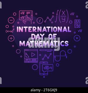 International Day of Mathematics vector outline heart-shaped colorful banner. IDM concept illustration with dark background Stock Vector