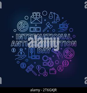 International Anti-Corruption Day vector concept linear round colorful illustration or banner Stock Vector
