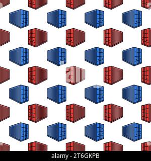 Red and Blue Containers vector Shipping concept simple seamless pattern Stock Vector