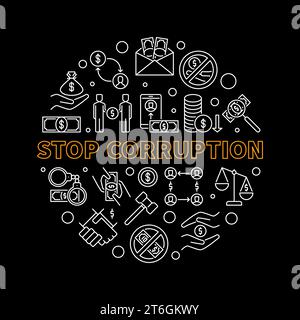 Stop Corruption vector outline round concept banner or illustration Stock Vector