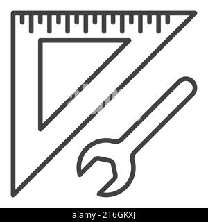 Triangular Ruler with Wrench vector concept thin line icon or symbol Stock Vector
