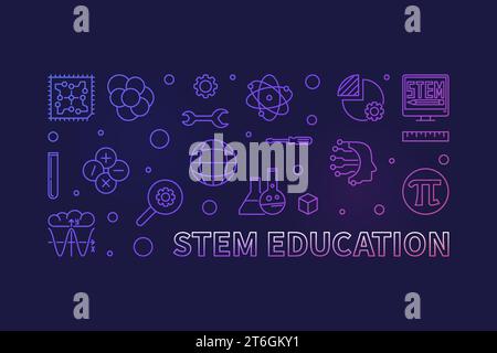 STEM Education minimal vector outline colored illustration. Science horizontal banner with dark background Stock Vector