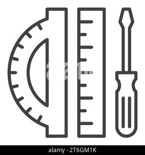 Ruler with Screwdriver and Protractor vector STEM concept linear icon or symbol Stock Vector