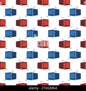 Red and Blue Opened Container vector Delivery concept colored seamless pattern Stock Vector