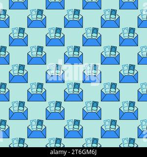 Cash in Opened Envelope vector Money concept colored seamless pattern Stock Vector