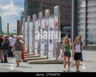 Germany, Berlin; Parts of the Berlin Wall stand the on Potsdamer Platz, as a reminder of the time when the city was divided Stock Photo