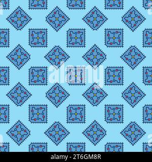 Processor Circuit Board vector concept colored blue seamless pattern Stock Vector