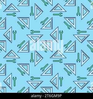 Wrench and Triangular Ruler vector concept colored seamless pattern Stock Vector