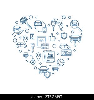 Car Rental Heart outline banner - Rent a Vehicle concept vector heart-shaped illustration Stock Vector